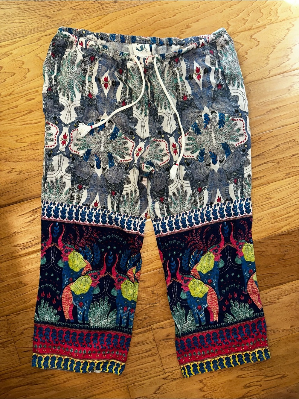 Anthropologie Blue Multicolor Printed Drawstring Waist capris